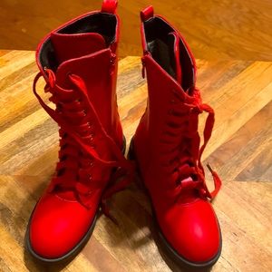 Kids lace up red combat boots for girls size 33(2)